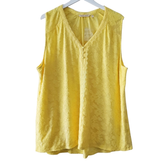 Soft Surroundings Tops - Soft Surroundings Embroidered Butter Yellow Sleeveless Top Size 3x